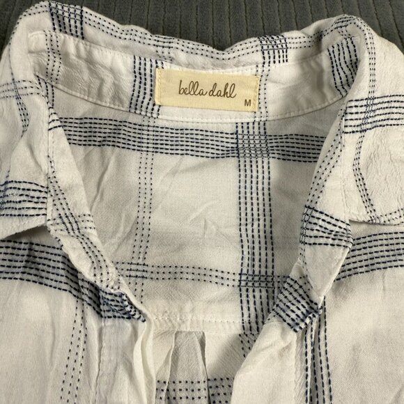 Bella Dahl High Low Button Down Blouse Top White Blue Plaid Womens M - Picture 2 of 10
